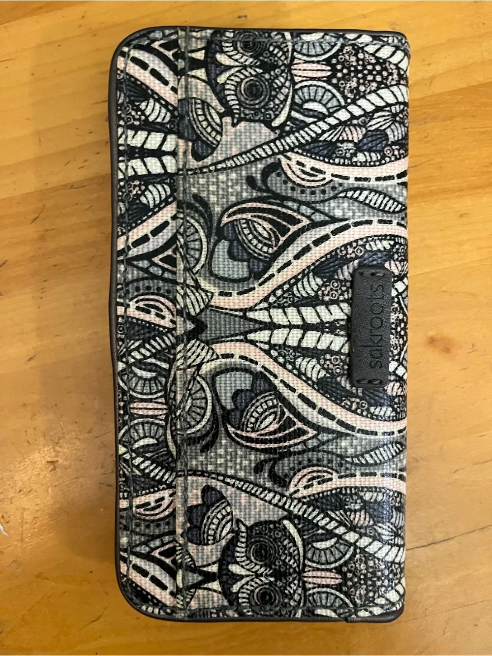 Sakroots button closure wallet with owl detail